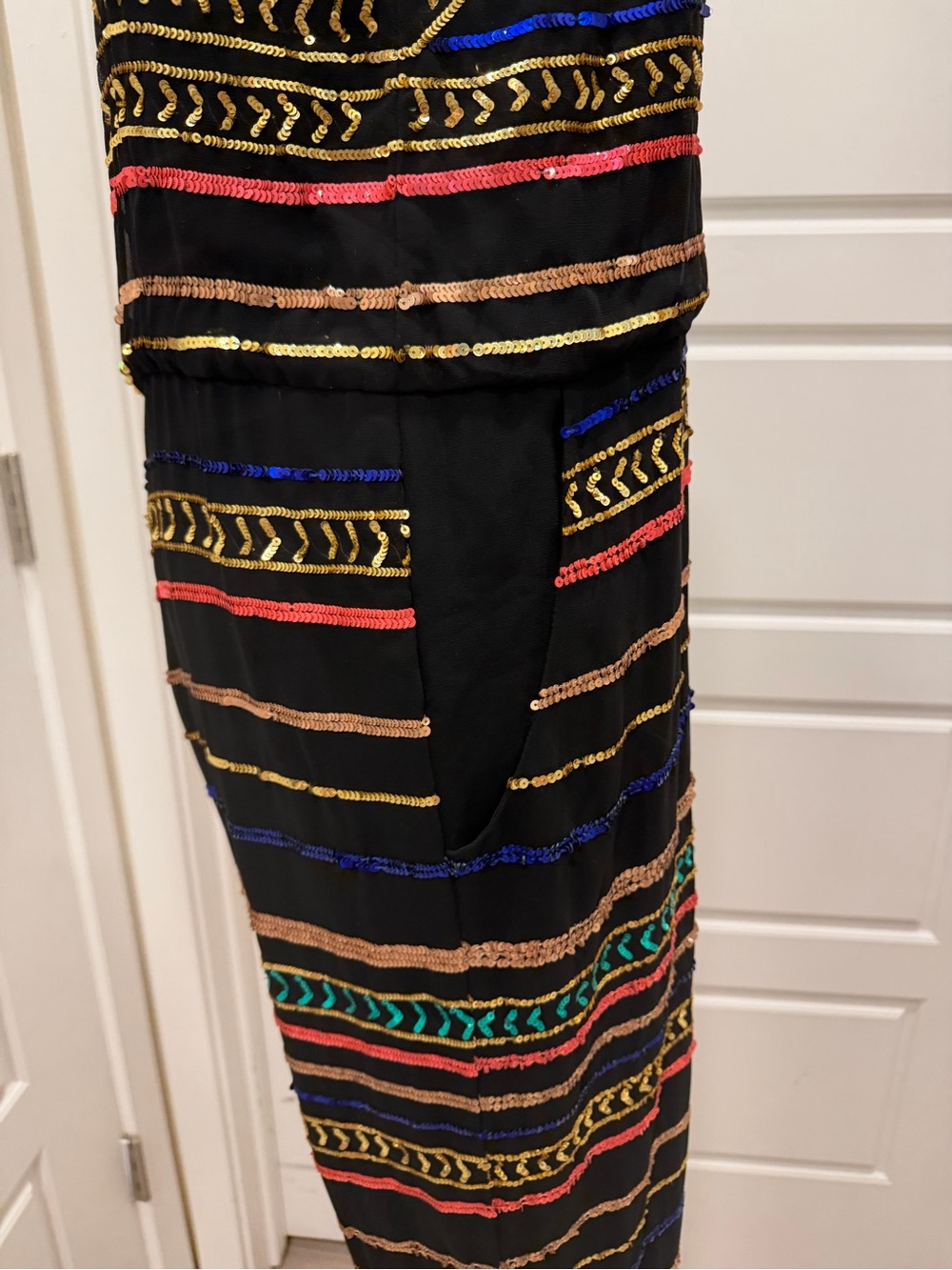Mara Hoffman Black Multicolor Striped Sequin Jumpsuit - Picture 7 of 10